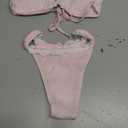 Milumia Women's Lace Trim Bow Tie Bikini Set Triangle Halter Cheeky 2 Piece Swimsuit (Pink, Small)