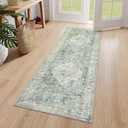LIVEBOX Washable Rug 2x4 Kitchen Mats for Floor Entryway, Non Slip Front Door Mat for Bathroom Hallway, Boho Low-Pile Small Carpet Farmhouse Indoor Runner Rugs for Bath, Sage Green