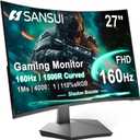 SANSUI 27 Inch Curved 160Hz Gaming Monitor, 1500R Curved Computer Gaming Monitor FHD 1080P, 4000:1, 110% sRGB, FPS/RTS, 1Ms MPRT|FreeSync|HDR|Low Blue Light|HDMI DP| VESA Support, HDMI Cable Incl
