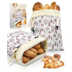 QCCTPUU Reusable Beeswax Bread Bags with Zipper, Sourdough Bread Storage Bags for Homemade, Keep Bread Fresh, Natural Beeswax & Cotton Liner, Freezer-Safe Baguette Bag 17"×13", 2 Pack