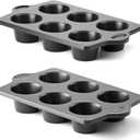 HONGBAKE Nonstick Jumbo Muffin Pan, 2 Pack Large Cupcake Tin for Baking, Cup Cake Tray, 3.5dia, 6 Cup, Premium, Extra Thick, Dishwasher Safe