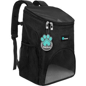 PetAmi Small Dogs and Cat Backpack Carrier, Airline Approved Pet Backpack Carrier, Ventilated, Safety Strap, Buckle Support Designed for Hiking Travel Camping Outdoor, Max 18 lbs (Black)