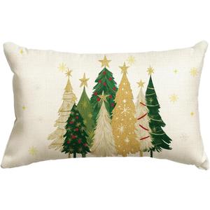 AVOIN colorlife Christmas Trees Star White Throw Pillow Cover, 12 x 20 Inch Snowflake Seasonal Winter Holiday Cushion Case Decoration for Sofa Couch