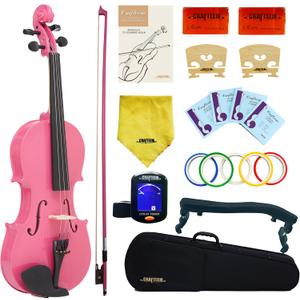 1/4 Fiddle Pick Colored Premium Violin Outfit for Beginners Adults Kids With 5 Color Fingering Tape- Handcrafted Student Beginner Violin. (Pink, 1/4)