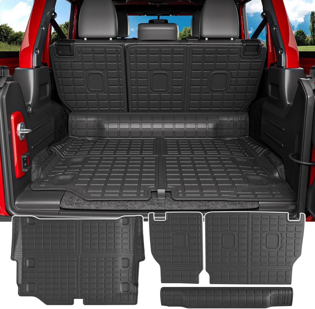 powoq Cargo Mat Compatible with 2021-2025 Jeep Wrangler JL 4XE 4 Door Trunk Mat Cargo Liner Backrest TPE Trunk Liner Replacement for 2021-2025 Jeep Wrangler JL Accessories