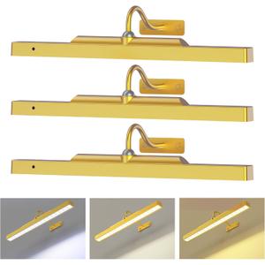 Picture Light 3Pack- 16in Picture Lights for Wall, 5000mAh Wireless Rechargeable Battery Picture Lights, Wall Light, Art Display Light for Gallery Artwork, Paintings, Portraits, Dartboards- Gold