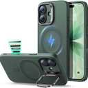 ESR Silicone Case for iPhone 17, Built-in Camera Stash Stand Compatible with MagSafe, Military-Grade Drop Protection Magnetic Phone Case for iPhone 17, Cloud Series, Olive Green