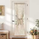 jinchan Floral French Door Curtain Panel Farmhouse Decor Light Filtering Linen with Tie Up Bow for Glass Door or Patio 72 Inch Length Rod Pocket 1 Panel Taupe on Linen