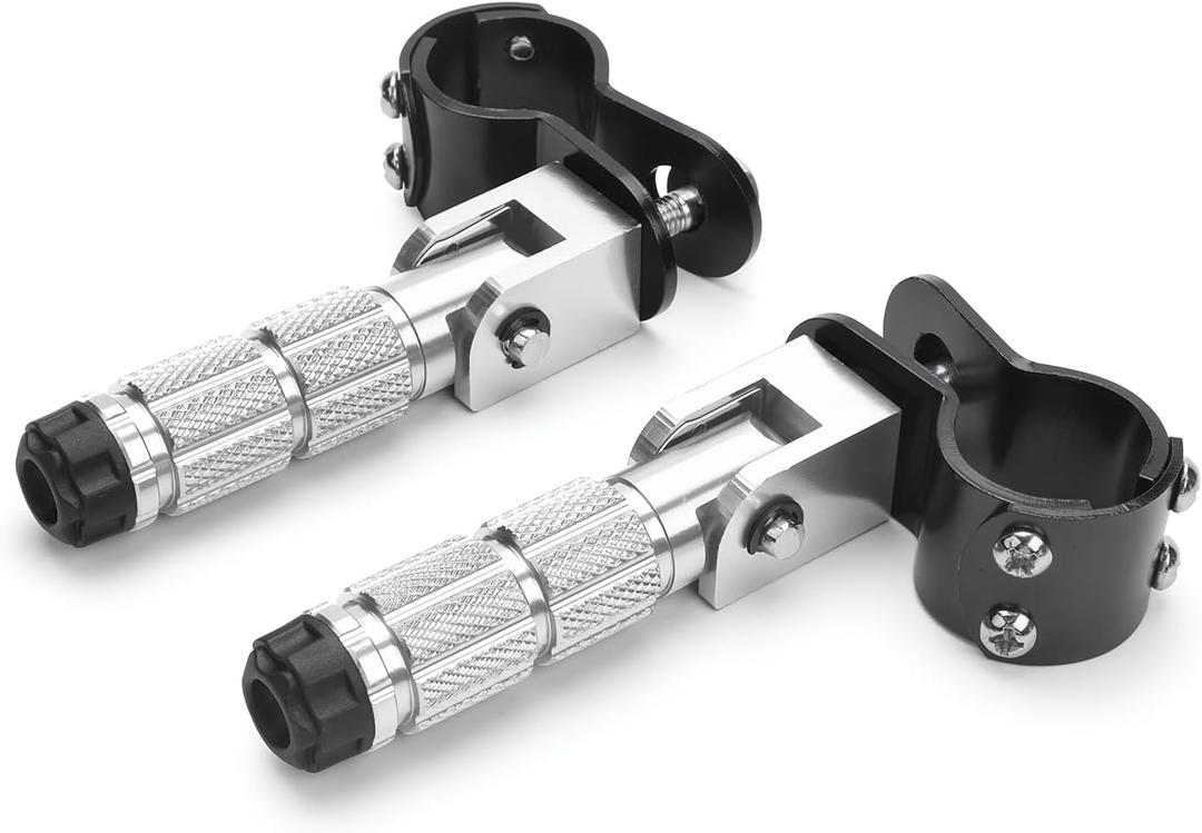LKV M8 Motorcycle Foot Pegs Fit 1.22-1.29in Motorbike Brackets - Universal Front Footpeg Rear Footrest 90 Fixed Foldable Passenger Pedal Support for Mini Bike Dirt Pit Bike (Silver)