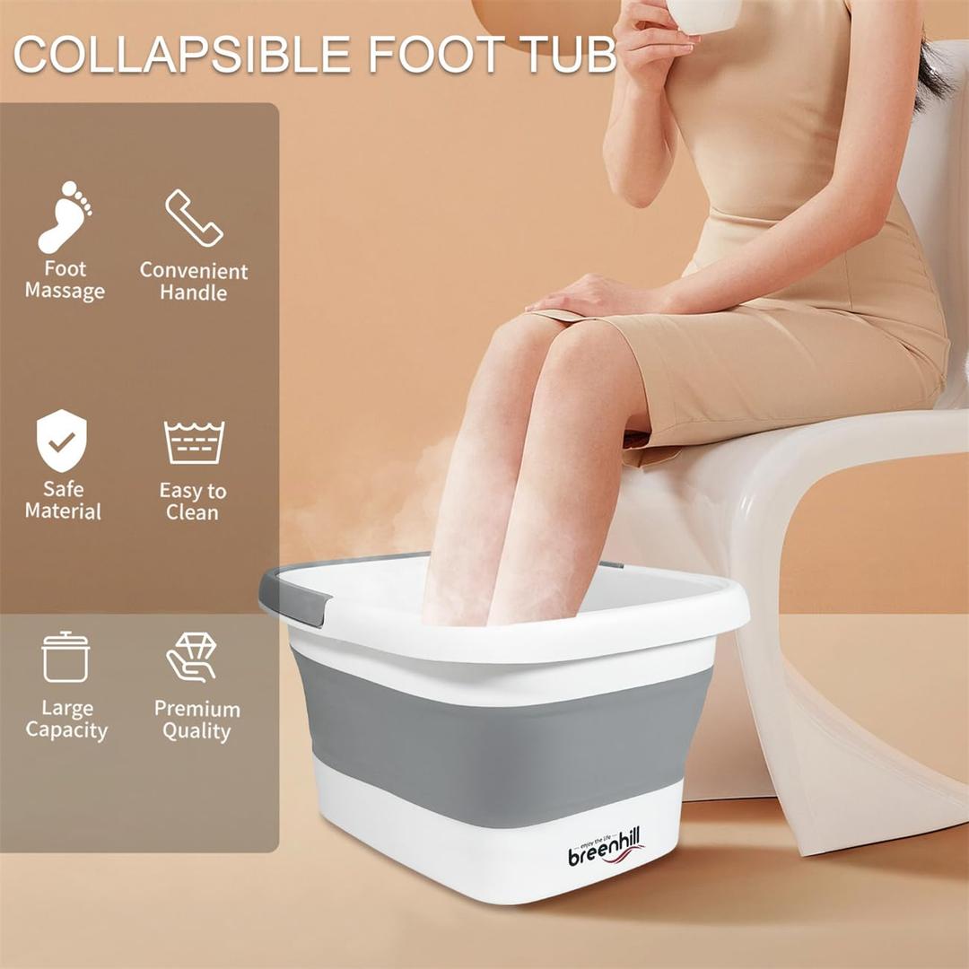 1  Pack Foldable Foot Bath Basin, Collapsible Foot Soak Tub, Multifunction Plastic Basin with Handles,Foot Tub for Soaking Feet,Grey