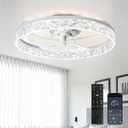 Depuley Ceiling Fans with Lights and Remote: 20" Modern Low Profile Flush Mount LED Ceiling Fan for Bedroom App Control - White Crystal Bladeless Fandelier for Living Room Kitchen Dimmable DC Motor