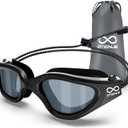 Swim Goggles, Polarized Adult Swimming Goggles Bungee Strap No Hair Pulling Anti-fog Pool Goggles for Men Women (04-black/Polarized Smoke)