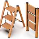 WOA WOA 3 Step Ladder, Foldable Step Stool, Aluminum Lightweight Ladder for Home Kitchen Closet, Anti-Slip Pedals, Ease of Folding, Portable, 300lbs Capacity - Wood Grain