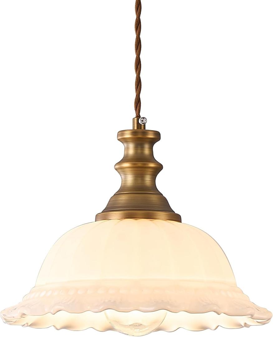 HDDFL Glass Pendant Lights Modern Pendant Lighting Fixtures Hanging Lamp for Kitchen Island Bedroom Dining Room Coffee Shop Hallway White and Brass