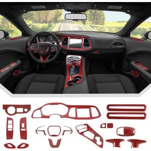 JeCar 21pcs Red Carbon Fiber Interior Trim Kit Fit for 2015-2023 Dodge Challenger Interior Accessories