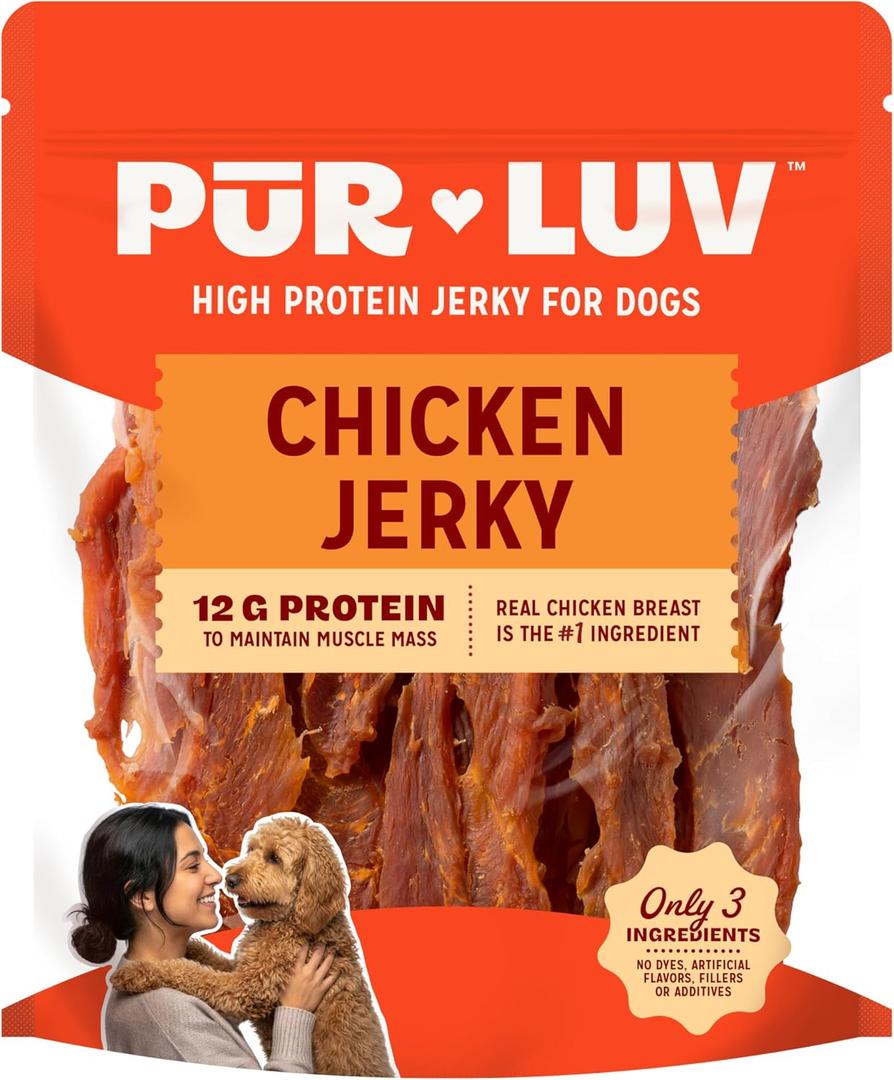 Pur Luv Chicken Jerky Dog Treats, Made with 100% Real Chicken Breast, 16 Ounces, Healthy, Easily Digestible, Long-Lasting, High Protein, Satisfies Dog's Urge to Chew, Expiry: 02/12/27
