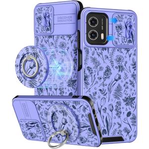 Buleens for Moto G Power 5G 2024 Case - with Ring Stand & Camera Cover Aesthetic Cute Designed Women Girls Kawaii Flowers Floral Girly for Motorola G Power 5G 2024 Phone Case Compatible with Magsafe
