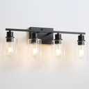EMONG 4 Light Bathroom Vanity Light 23.6in Matte Black Bathroom Light Fixtures with Glass Shade Modern Wall Sconces Lighting for Bathroom Mirror Farmhouse Hallway (AM-70050-4-BK)