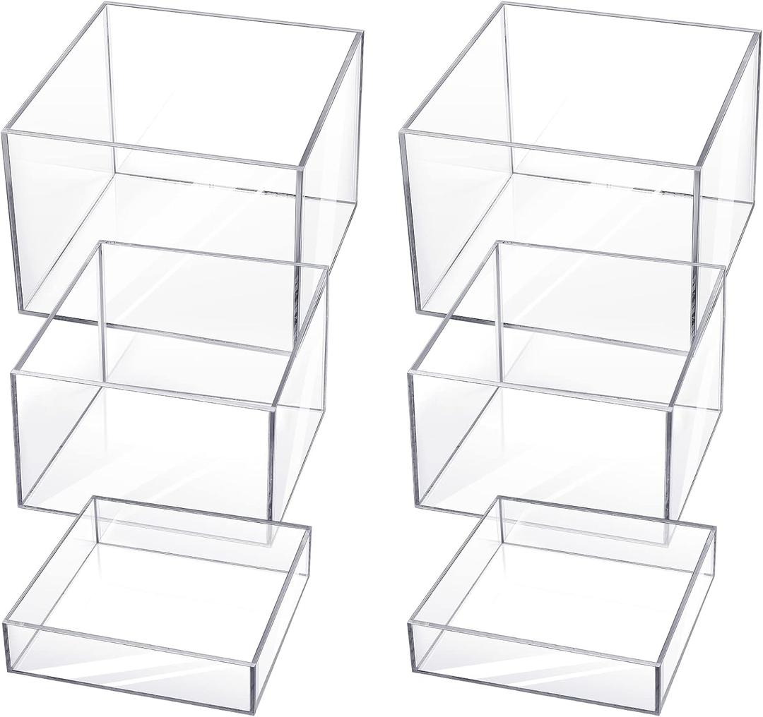 6 Pcs Acrylic Display Risers - Nesting Cubes with Hollow Bottoms - Display Stand Shelf for Cosmetics, Food, Collectibles, Jewelry & Figures (Clear)