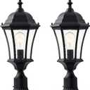 24in Large Outdoor Post Lights Aluminum Exterior Lamp Post Mount Lighting with Seeded Glass, Black Outside Gate Post Light Fixture Garden Hardwired Pole Lantern with 3'' Pole Base, 2 Pack