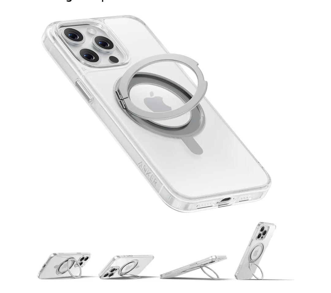 Anker Ultra Magnetic for iPhone 15 Pro Max Case with Sturdy 360° Ring Stand, Military-Grade Shockproof iPhone 15 Pro Max Kickstand Compatible with MagSafe(Clear)