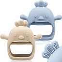 2 Packs Baby Teething Toy for 0-6 6-12 Months, Food Grade Silicone Teething Mitten, Anti Dropping Wrist Hand Teethers Baby Chew Toys for Sucking Needs, BPA Free (Blue & Caramel)
