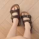 Kids Cork Footbed Sandals Boys Girls Toddler Adjustable Double Buckle Slides with Back Strap, Lightweight Summer Casual Shoes (Brown)