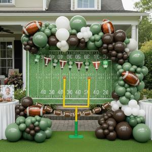 Football Party Decorations Kit with Green White Brown Balloon Garland arch & Football balloons & Banner for Sports TOUCH DOWN Theme Birthday Tailgating Championship Celebration party decorations