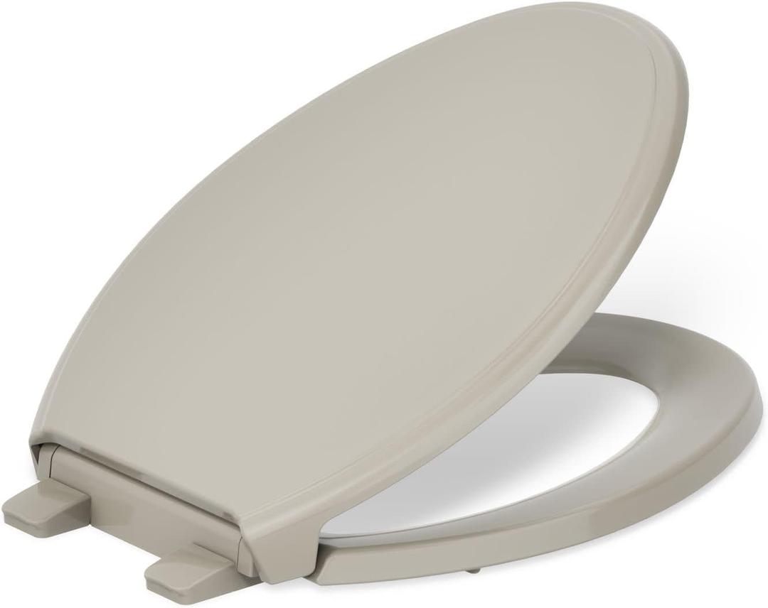 KOHLER 4733-RL-G9 Glenbury ReadyLatch Quiet Close Elongated Toilet Seat, Soft Close Toilet Seats, Sandbar