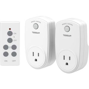 2 Pack Remote Control Outlet, TESSAN Wireless Electrical Plug Switch for Lights, Lamps, Fans, 100ft RF Range, 1200W (1 Remote + 2 Outlet)