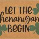 INOGIH St. Patrick's Day Shamrock Welcome-Doormat Coir-Front-Door-Mat Outdoor-Entrance Lucky-Clover Doormat Non-Slip Porch-Rugs Irish Home Decor (17"x29")