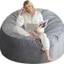 3 Ft Bean Bag Chair, Memory Foam Bean Bag Chairs for Adults with Filling, Round Bean Bag Sofa with Filler Included, Beanbags with Soft Dutch Velvet Fabric, 3 Foot, Dark Grey