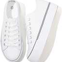 Rominz Women's White Platform Sneakers PU Leather Platform Shoes Classic Black Low Top Sneakers Casual Walking Shoes for Women (7.5)