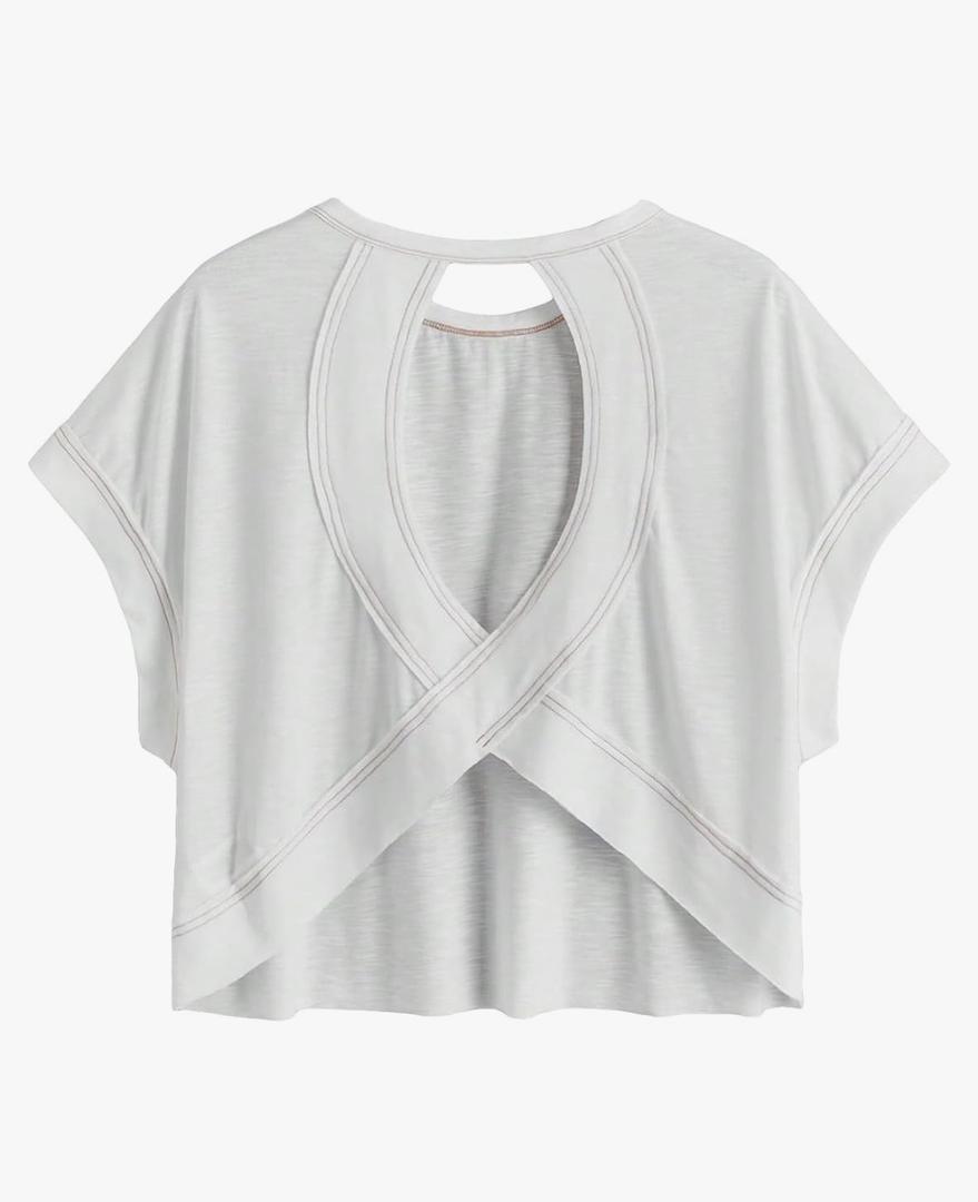 SOLY HUX Women Open Back Tops Workout Backless Tee Casual Athletic Shirts Short Sleeve Oversized Gym T Shirt, White, M