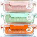 C CREST [5-Pack] Glass Lunch Box, Meal Prep Glass Containers with Lids, Glass Food Storage Containers, 34 OZ