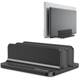 OMOTON Vertical Laptop Stand [Updated Double Version], Desktop Aluminum Mac Book Stand with Adjustable Dock Size, Fits All Mac Book, Surface, Chrome Book and Gaming Laptops (Up to 17.3 inch) (Black)