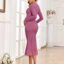 2025 Fall Maternity Dress Faux Two-Piece Long Sleeve Square Neck Mermaid Bodycon Pregnancy Dresses Casual Baby Shower (Pink, S)