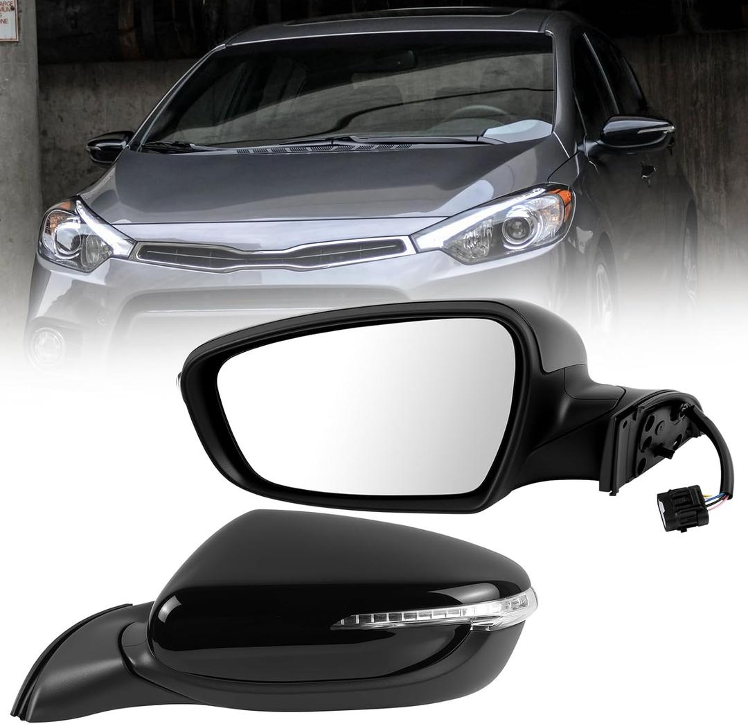 Side Mirror Compatible with Kia Forte 2014 2015 2016 SX/S/EX/LX Door Mirror w/Heated/Turn Signal Light/Manual Folding/Power glass KI1320182(Left Driver/6pins)