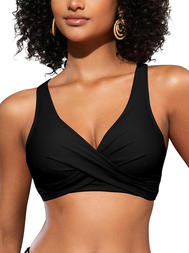 SHEKINI Womens Bikini Top Push Up Underwire Bikini Top Adjustable Supportive Bikini Top for Women(L, Black-A)