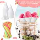Eaasty 200 Pcs Snow Cone and Straws Cone Cups 4.5 oz Spoon Straws Disposable Paper Cups Straw Spoon for Slush Shaved Ice Cream Sorbet Water (White)