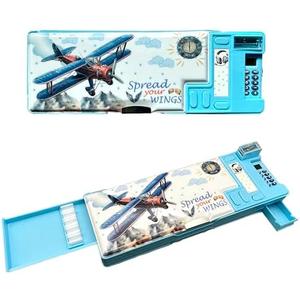 Pop Up Multifunction Pencil Case for Boys and Girls, Cute Cartoon Pen Box, Stationery Organizer with Calculator, Sharpener and Schedule, School Supplies Pencil Box, Best Gift Birthday Present for Kids, Set of 2