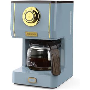 Amaste Coffee Maker, 5 Cup Coffee Pot with Three Brewing Modes, Retro Coffee Maker with Glass Carafe & Reusable Coffee Filter, Drip Coffee Maker Ideal for Home or Office, Warming Plate, Ash Blue