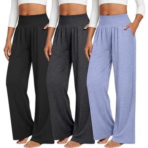 Neer 3 Pack Women's Wide Leg Yoga Pants, Comfy Lounge Pants with Pockets Ladies' Stretch Sweatpants Elastic Waist Joggers, S