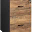 VASAGLE 2-Drawer File Cabinet, Locking Filing Cabinet for Home Office, Small Rolling Printer Stand, A4, Letter-Size Hanging Files, Assembly Required, Honey Brown and Ink Black ULCD027B01