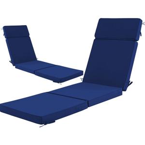 72 x 21 Inch Outdoor Chaise Lounge Cushions Set of 2 - Removable Cover, 4-Section Design, Water-Repellent & Fade-Resistant, 6 Tie Straps, Replacement for Patio & Pool Chairs - Navy