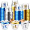 90 Pcs Disposable Christmas Cups 9 oz Hard Plastic Drinking Cups Christmas Tree Clear Wine Glasses Xmas Tree Tumblers for Holiday Coffee Drinking Hot Cold Party Supplies (Gold,Silver,Blue)