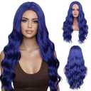 BERON Blue Wig Long Curly Wig Long Dark Blue Wavy Wigs for Women Synthetic Wigs for Daily Party