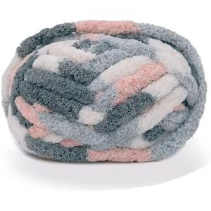 Chunky Knit Chenille Yarn for Hand Knitting Blankets, Super Soft Big Jumbo Blanket Yarn, Pink White Grey