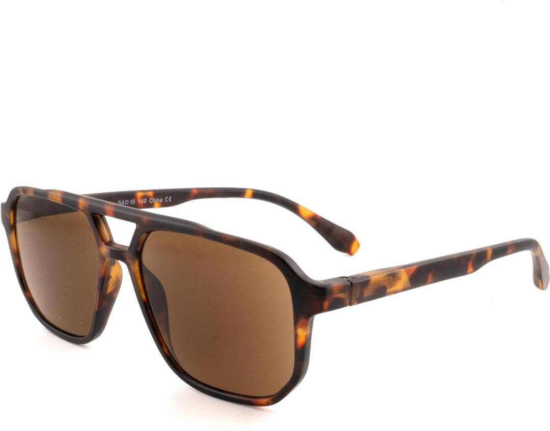 Square Reader Sunglasses for Men Women Double Bridge Pilot Full Lens Sun Reading Glasses UV400 Outdoor Driving, Tortoiseshell Frame + Brown Lens, +2.0