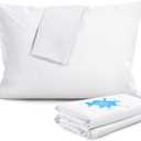 2 Pack Waterproof Zippered Pillow Protectors,100% Cotton Standard Size Pillow Covers,Anti-Dust,Stain and Sweat Resistant,Ultra Soft and Breathable Pillowcases(Upgraded)